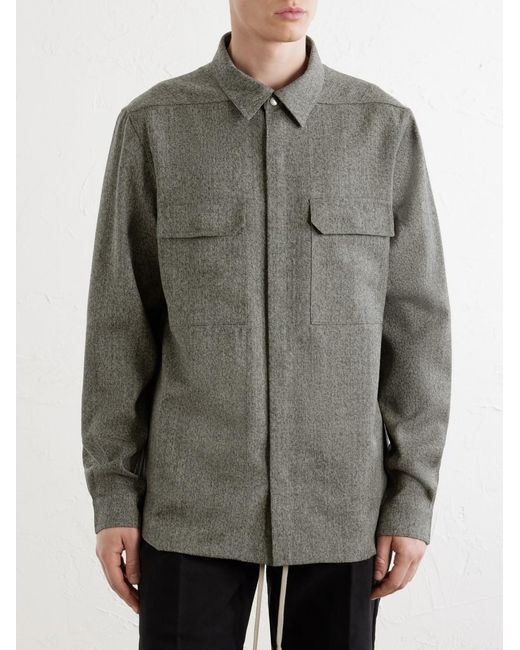 Rick Owens Gray Mélange Wool Overshirt for men