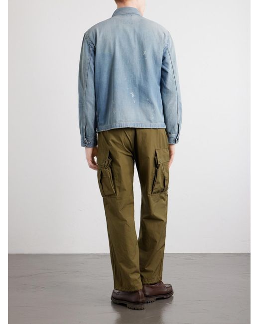 Fullcount Blue Distressed Denim Zip-up Jacket for men