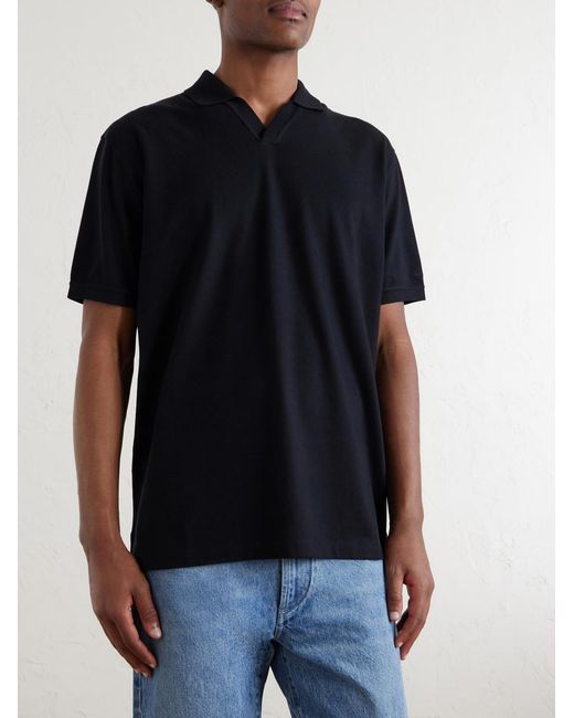 Ralph Lauren Black Cotton And Cashmere-Blend Piqué Polo Shirt for men