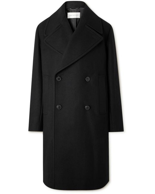 Dries Van Noten Black Double-breasted Wool-blend Twill Coat for men
