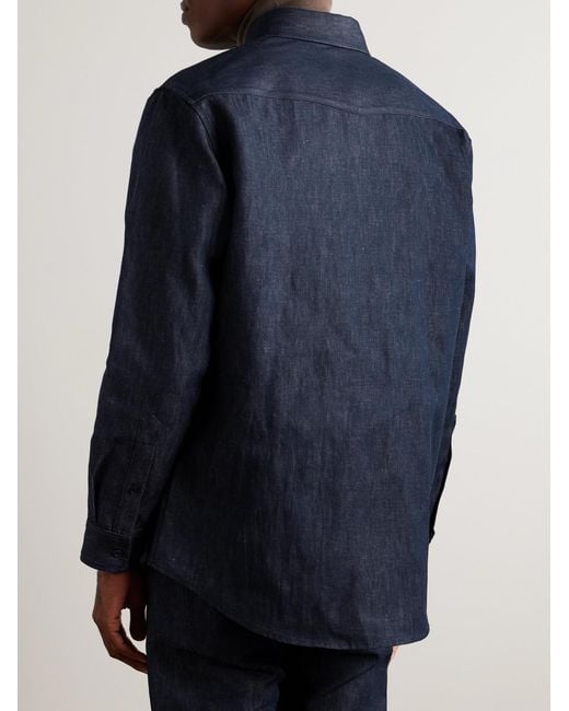 Gabriela Hearst Blue Cholul Button-Down Collar Cotton And Linen-Blend Chambray Shirt for men
