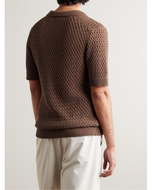 Sunspel Brown Crochet-knit Cotton Polo Shirt for men