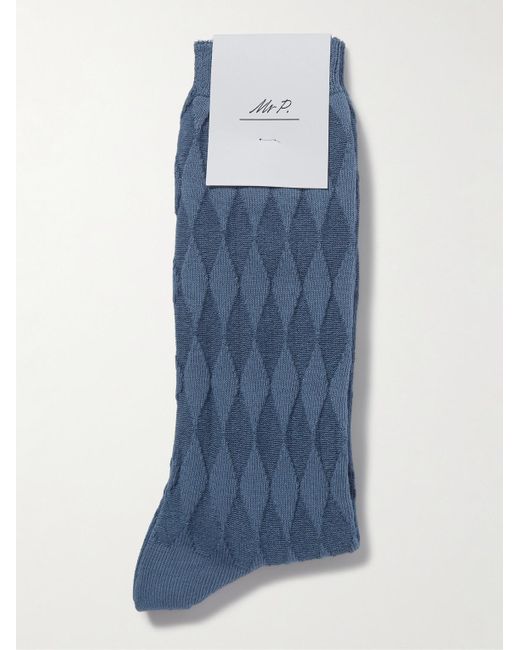 Mr P. Blue Jacquard-knit Cotton-blend Socks for men