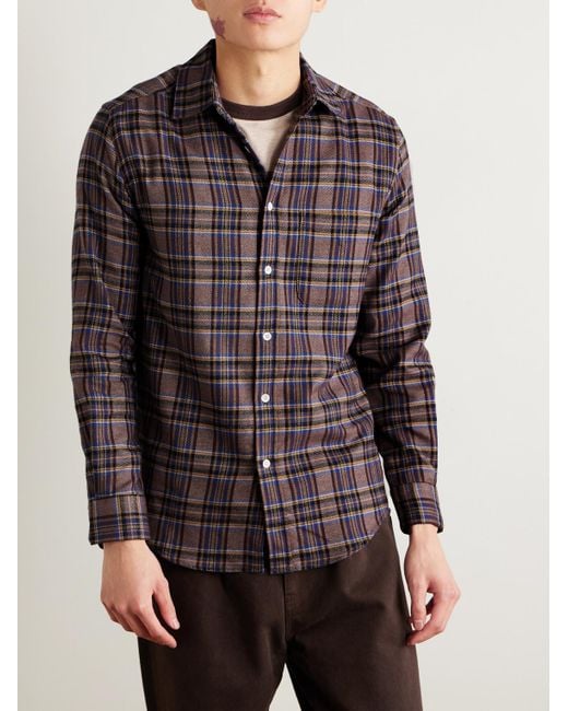 Portuguese Flannel Purple Teca Checked Organic Cotton-Flannel Shirt for men