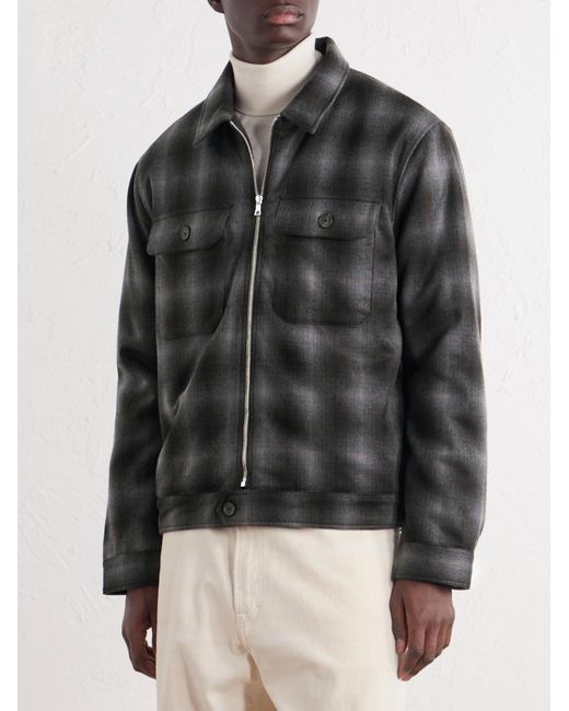 Mr P. Black Checked Virgin Wool Zip-up Jacket for men