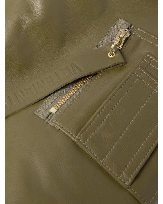 Vetements Green Oversized Leather Bomber Jacket for men