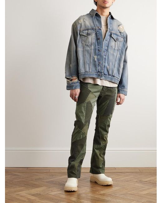 John Elliott Green Straight-Leg Patchwork Jeans for men