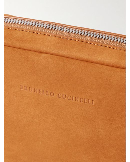 Brunello Cucinelli Brown Suede Wash Bag for men