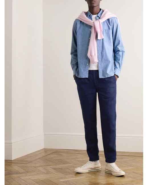 Polo Ralph Lauren Gerade geschnittene Hose aus Leinen mit Kordelzugbund in Blue für Herren