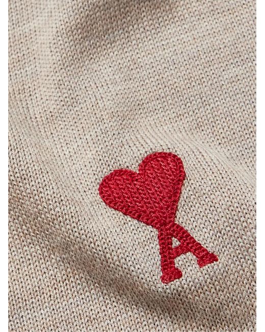 AMI White Logo-embroidered Merino Wool Sweater for men