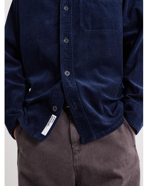 A.P.C. Blue Basile Logo-embroidered Cotton-corduroy Shirt for men