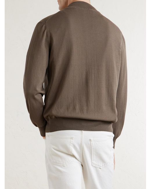 Canali Brown Slim-Fit Cotton Zip-Up Sweater for men