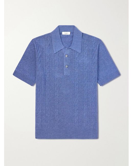 Piacenza 1733 Blue Silk And Linen-Blend Polo Shirt for men