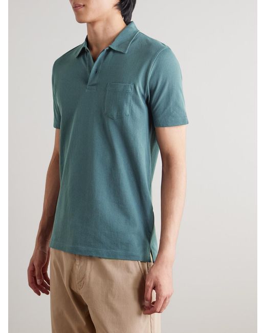 Sunspel Green Riviera Slim-Fit Cotton-Mesh Polo Shirt for men