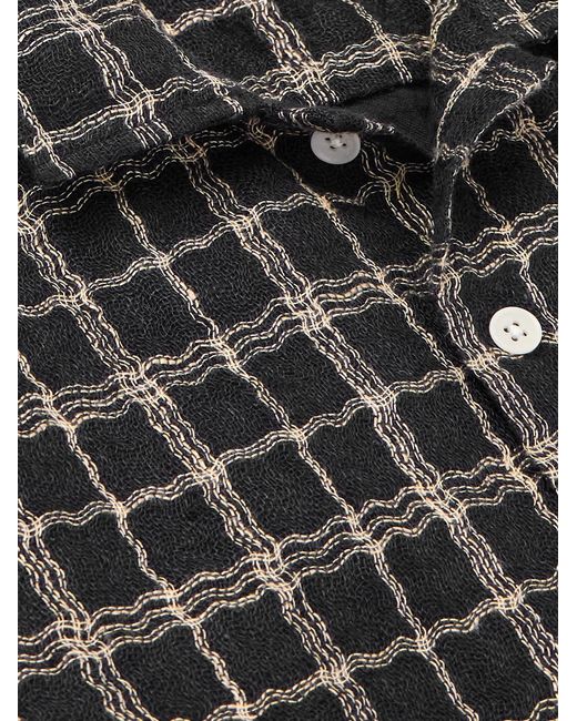 Corridor NYC Black Camp-Collar Checked Cotton And Linen-Blend Gauze Shirt for men