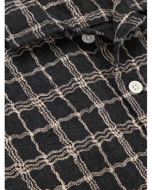 Corridor NYC Black Camp-Collar Checked Cotton And Linen-Blend Gauze Shirt for men