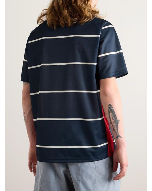Pop Trading Co. Blue Striped Printed Mesh T-shirt for men