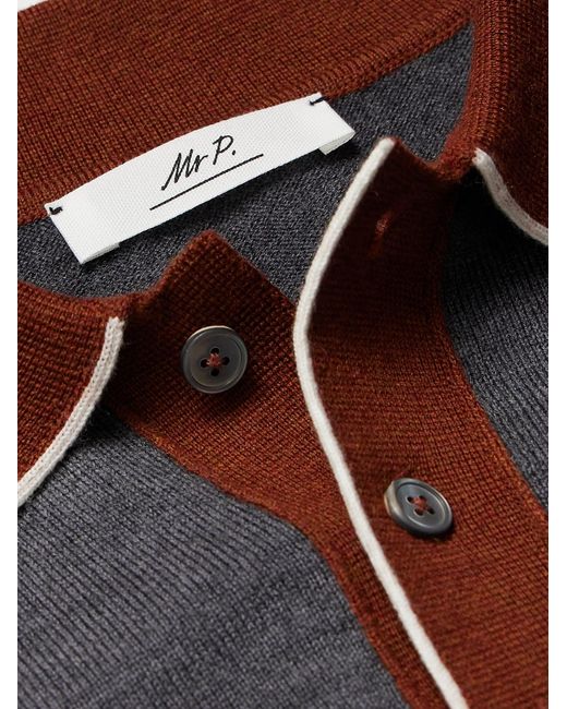 Mr P. Gray Colour-Block Merino Wool Polo Shirt for men