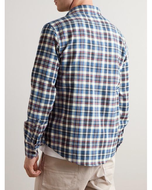 Barena Blue Checked Brushed-Cotton Shirt for men
