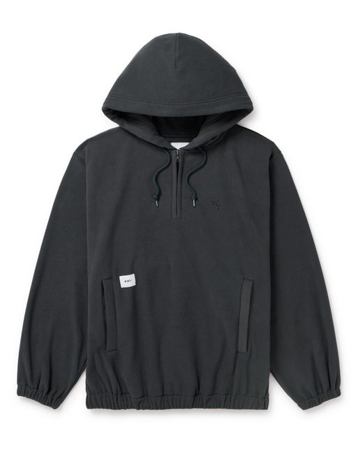 (w)taps Black Logo-embroidered Fleece Half-zip Hoodie for men