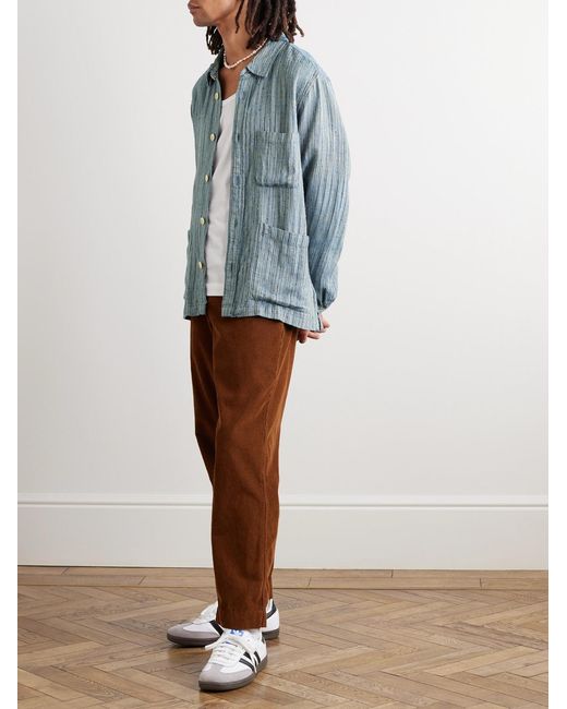 Corridor NYC Blue Beachside Striped Jacquard Shirt for men