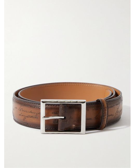 Berluti Brown Scritto 3.5cm Leather Belt for men
