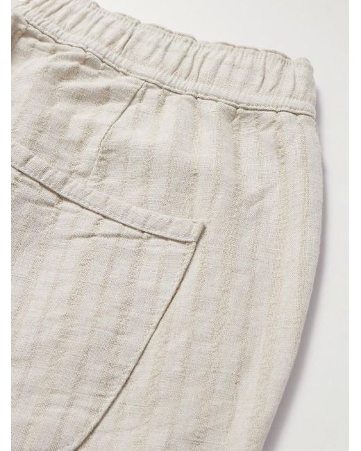 Oliver Spencer White Osborne Straight-Leg Striped Linen And Cotton-Blend Shorts for men