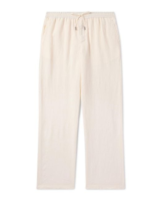 Mr P. White Edward Straight-Leg Garment-Dyed Linen Drawstring Trousers for men