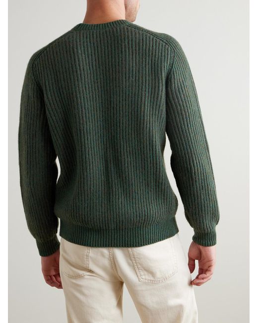 Loro Piana Green Ribbed Mélange Cashmere Sweater for men