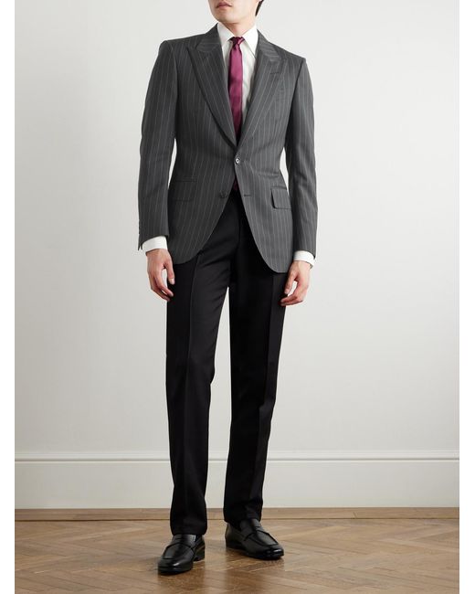 Tom Ford Black Slim-Fit Pinstriped Wool And Mohair-Blend Suit Jacket for men