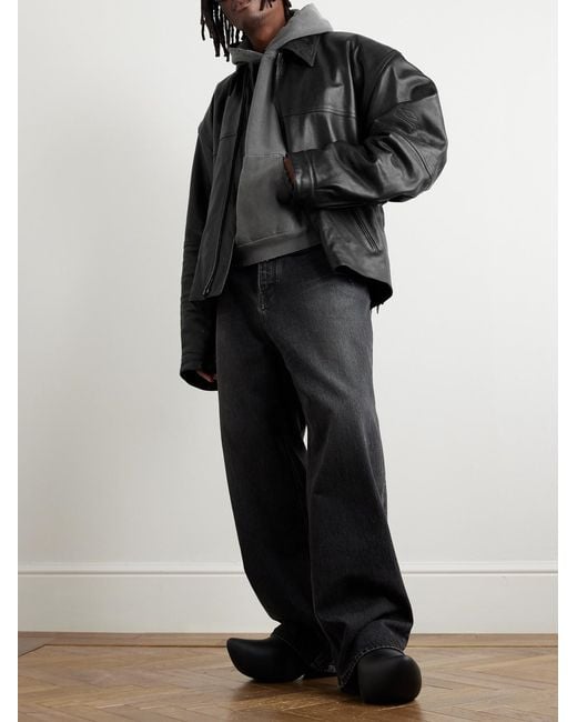 Balenciaga Black Cocoon Kick Oversized Logo-Debossed Leather Jacket for men