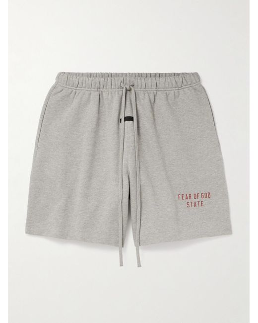 Fear Of God Gray Wide-Leg Logo-Print Cotton-Blend Jersey Drawstring Shorts for men