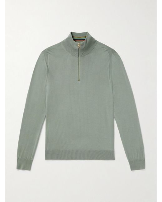 Paul Smith Green Merino Wool Half-Zip Sweater for men