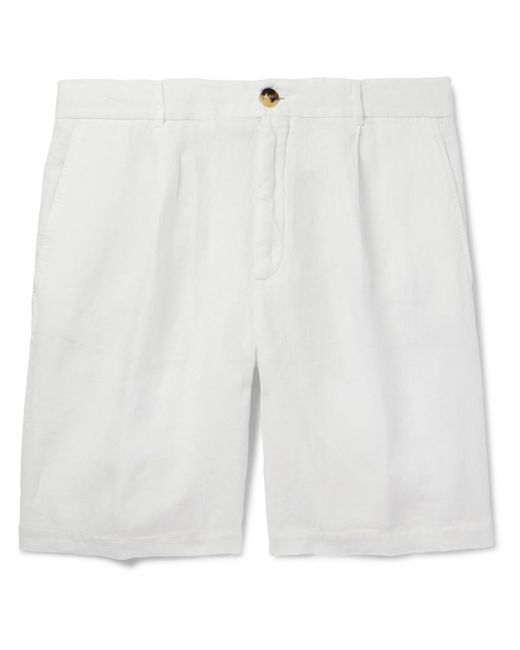 Brunello Cucinelli White Straight-leg Pleated Linen Bermuda Shorts for men