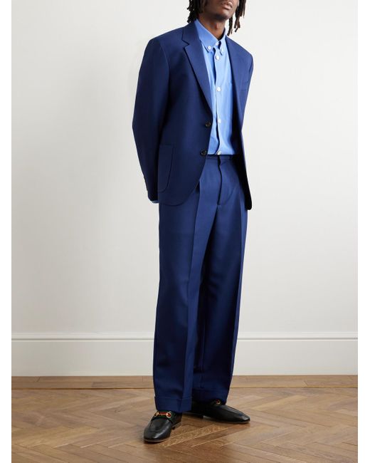 Gucci Blue Straight-leg Pleated Twill Trousers for men