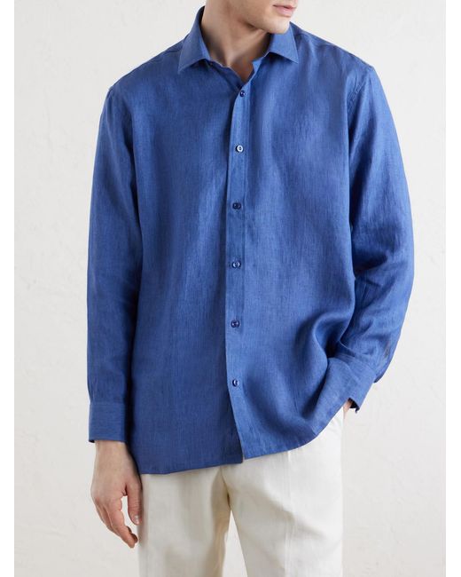 Charvet Blue Linen Shirt for men