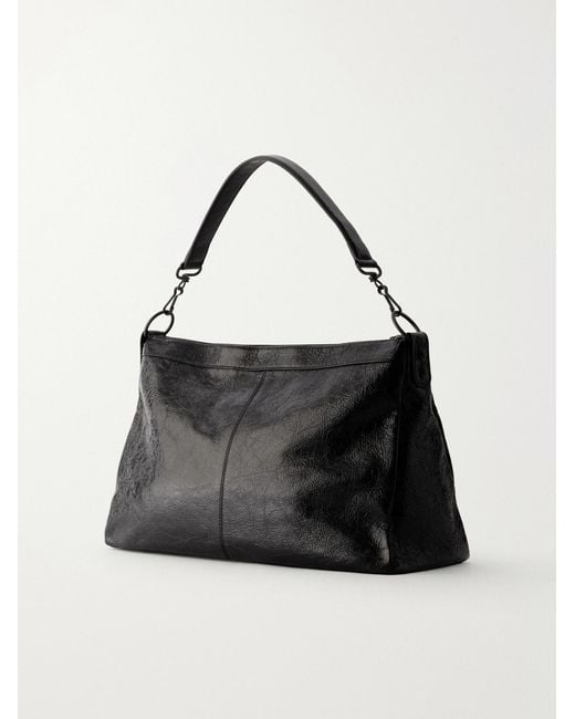 Balenciaga Black Le City Moto Medium Embellished Crinkled-leather Messenger Bag for men