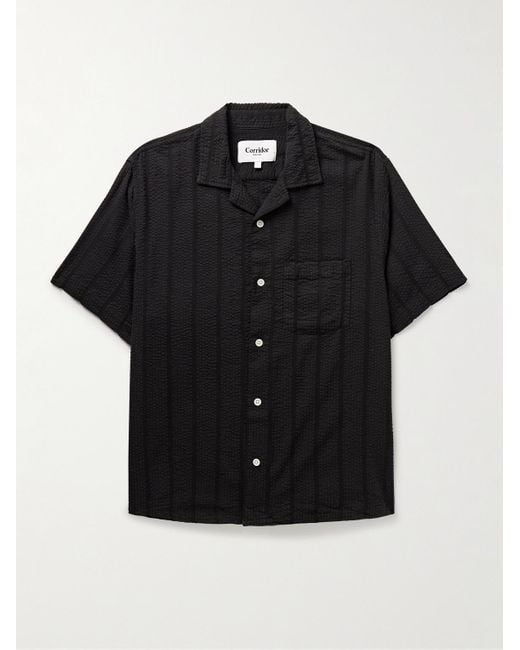 Corridor NYC Black Camp-collar Striped Cotton-seersucker Shirt for men