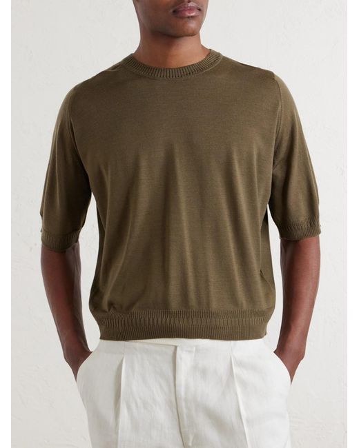 John Smedley Green Bill Nighy Merino Wool T-Shirt for men