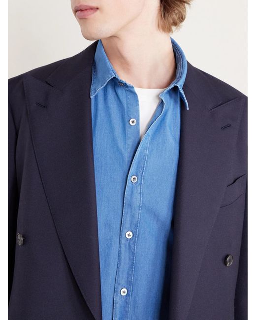 Cotton-Chambray Shirt di Canali in Blue da Uomo
