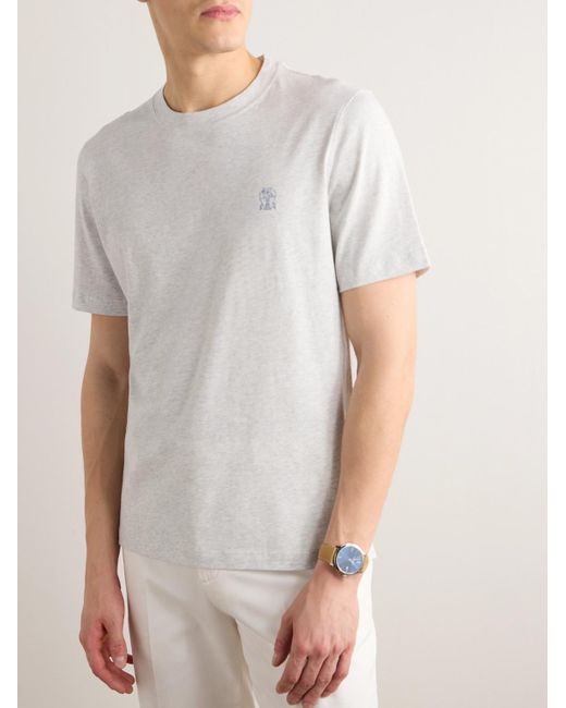 Brunello Cucinelli T-Shirt aus Baumwoll-Jersey mit Logoprint in White für Herren
