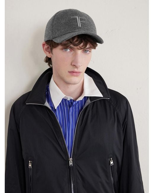 Tom Ford Gray Leather-trimmed Logo-embroidered Cashmere Baseball Cap for men