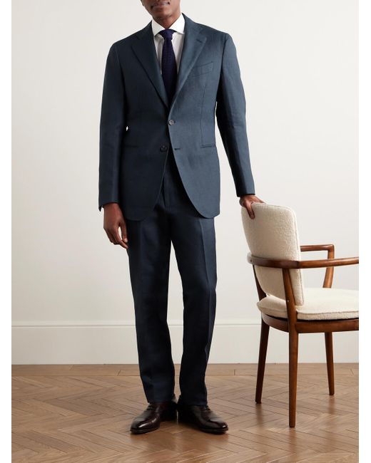 J. Mueser Blue Waverly Slim-fit Linen Suit Jacket for men