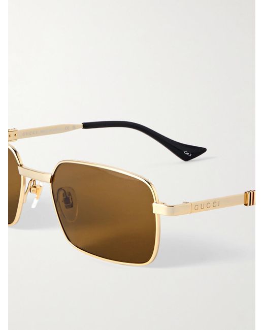 Gucci Natural Rectangular-frame Gold-tone Sunglasses for men