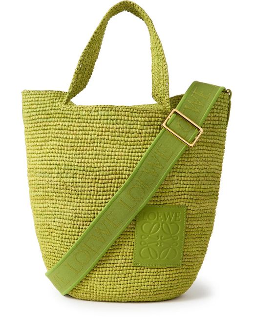 Loewe Green Paula's Ibiza Mini Logo-debossed Leather-trimmed Raffia Tote Bag for men