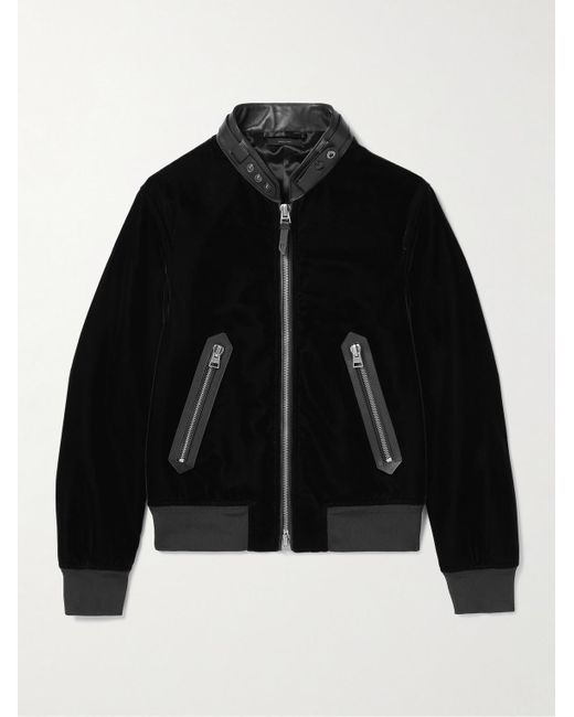 Tom Ford Bomberjacke aus Samt mit Besatz aus vollnarbigem Leder in Black für Herren