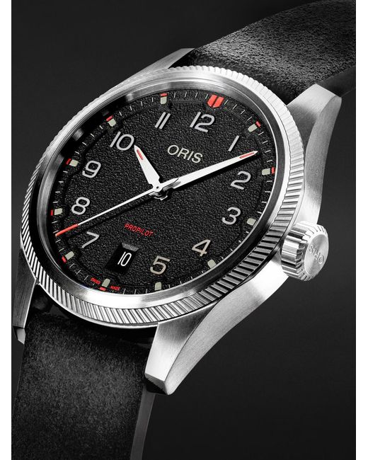 Oris Black Propilot Date Automatic 41Mm Stainless Steel And Leather Watch, Ref. No. 01 733 7805 4164-07 6 20 04Lc for men