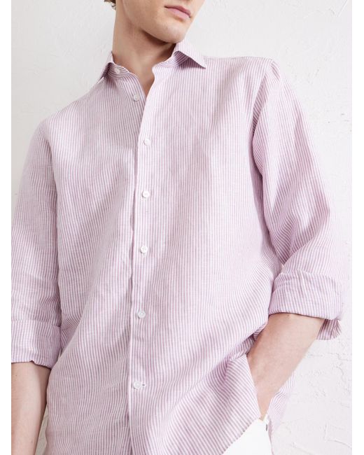 Zegna Pink Striped Linen Shirt for men