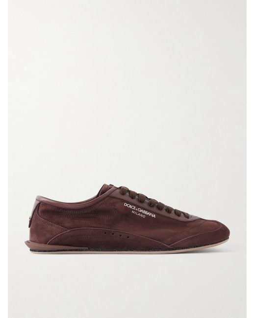 Dolce & Gabbana Brown Leather-Trimmed Suede Sneakers for men