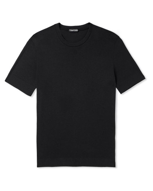 Tom Ford Black Placed Rib Slim-fit Lyocell And Cotton-blend Jersey T-shirt for men